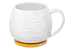 Кружка 400 мл 12,5*10*9,7 см Веточки-цветочки бочонок + крышка-подставка