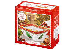 Салатник 1 л 16*16*8 см Новогодняя елка красный узор, квадрат глубокий, фарфор NEW BONE CHINA - Elan gallery фото 14