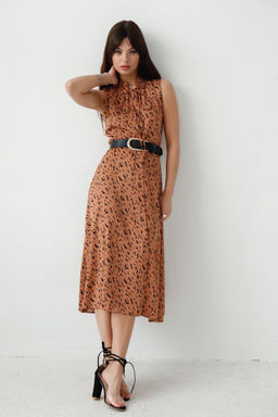 Martichelli Шёлковое платье, как из к/ф Красотка, светло-коричневое с принтом