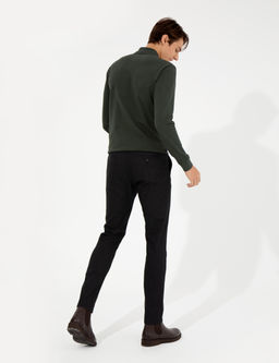 Siyah Slim Fit Keten Kar___ml_ Chino Pantolon
