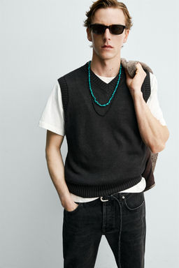 CHALECO PUNTO 100% LINO AARON LEVINE X ZARA / Chocolate  фото 5