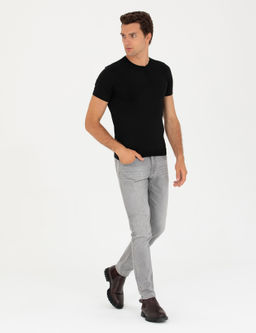 Siyah Slim Fit Bisiklet Yaka Triko T-Shirt