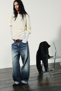 TRF BAGGY FOLDED RIPPED MID-WAIST JEANS