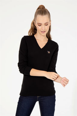 Женский черный базовый свитер с v-образным вырезом Неожиданная скидка в корзине - U.s. polo assn фото 4