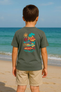 Ekru Erkek Cocuk %100 Pamuk S?rt Bask?l? Regular/Normal Kal?p K?sa Kol Orme T-Shirt TKDSS25TS00038