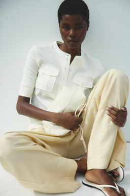 Pantal?n en mezcla de lino con cord?n de ajuste - H&m фото 5
