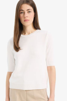 Regular Fit Bisiklet Yaka Basic Duz K?sa Kolllu Triko Kazak