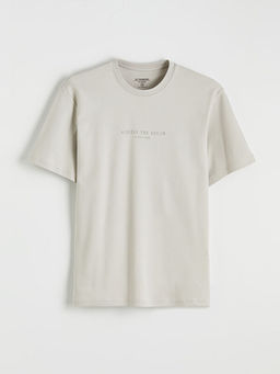 Oversize Fit Bisiklet Yaka Bask?l? Erkek Ti??rt