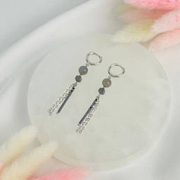 Серьги длинные из Лабрадора и Гематита - Радуга самоцветов фото 2