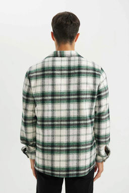 Фланелевая рубашка стандартного кроя с воротником поло и длинными рукавами в клетку - Defacto фото 5