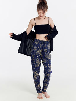 Брюки женские домашние синие с принтом звездное небо