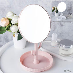 Зеркало настольное 17 см / 2102 /уп 60/розовый, белый