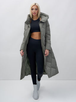 Пальто утепленное стеганное зимнее с капюшоном женское цвета хаки 9612Kh - Mtforce фото 13