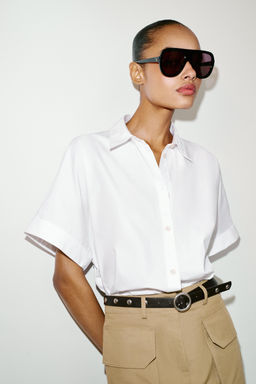 CAMISA MANGA CORTA POPEL?N / Blanco - Zara фото 2