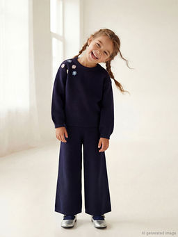 ?i?ekli Triko K?z ?ocuk Kazak ve Pantolon