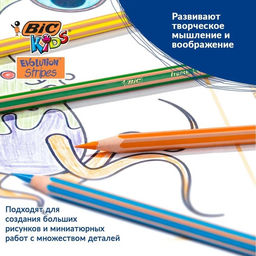 Карандаши цветные 12 цветов, BIC «Kids Evolution Stripes», пластиковые, детские