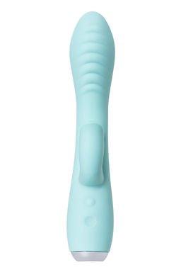 Вибратор с клиторальным стимулятором и язычком, JOS MILO, силикон, голубой, 20 см  фото 3