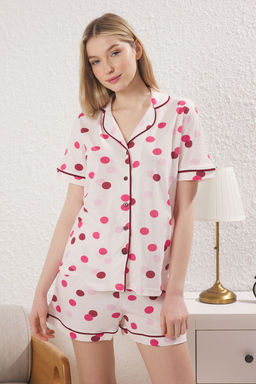 Trendyolmilla Ac?k Pembe %100 Pamuklu Puantiyeli Biyeli Sortlu Orme Pijama Tak?m? THMSS25PT00346  фото 3