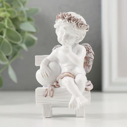 Фигурка полистоун Милый ангелочек на скамье с сердцем, кофейный венок, 5?5?9 см