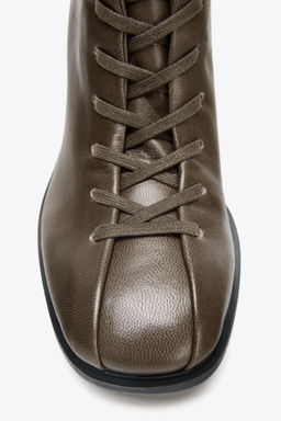 LEATHER LACE-UP ANKLE BOOTS - Zara фото 8