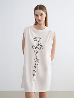 Bisiklet Yaka Bask?l? Kad?n Gecelik