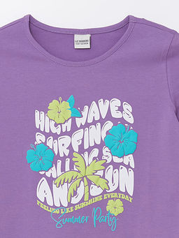 Bisiklet Yaka Bask?l? K?sa Kollu K?z ?ocuk Ti??rt - Waikiki фото 3