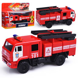 Машина металл Камаз-43502 МЧС 15,5 см, двери, подв дет, инер, кор.