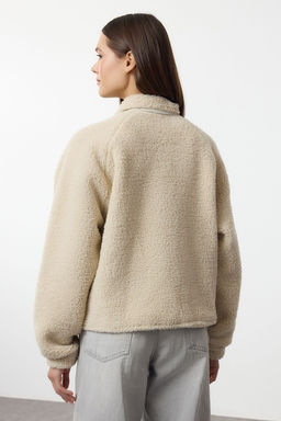 TRENDYOLMILLA Tas Pelus Regular/Normal Kal?p Dokuma Garnili Fermuarl? Kal?n Orme Sweatshirt TWOAW25SW00139
