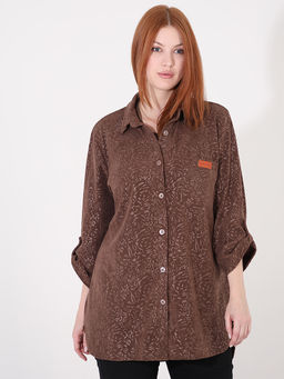 Женская рубашка из вельвета больших размеров - Almond фото 2