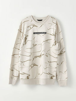 Bisiklet Yaka Uzun Kollu Bask?l? Erkek Sweatshirt