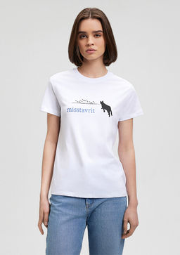 Misstavrit Bask?l? Beyaz Tisort - Mavi фото 3