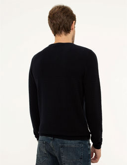 Koyu Lacivert Slim Fit Bisiklet Yaka Triko Kazak