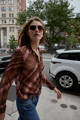 SEMI-SHEER CHECK BLOUSE - Zara фото 2