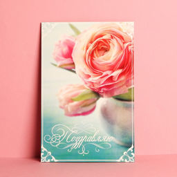 Цена за 10 шт. Открытка Поздравляю, чайная роза, 12 18 см