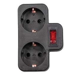 S-GES2-16PB BLACK Разветвитель сетевой с выключателем, с/з. 2 гнезда. 16А, 3500Вт. Черный. ТМ Uniel