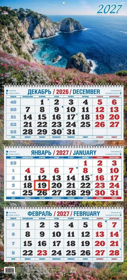 Календарь квартальный настен. 3-х блочный, 310*680мм, 2027г. "Тихая бухта" (КБ08-27)