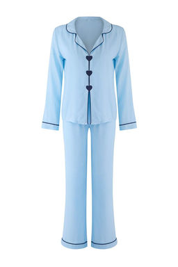 Trendyolmilla Ac?k Mavi Kalpli Biyeli Viskon Dokuma Pijama Tak?m? THMAW25PT00179  фото 6