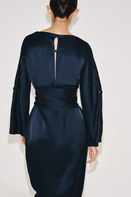 VESTIDO MIDI CINTUR?N CON LINO ZW COLLECTION / Azul - Zara фото 7
