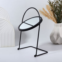 Зеркало настольное PREMIUM, круглое, металлическое, 29×20.5×11 см, (d=14.5 см), чёрное