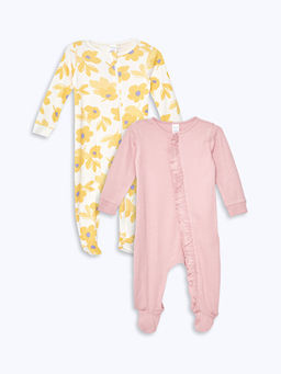 Bisiklet Yaka Bask?l? K?z Bebek Tulum 2li