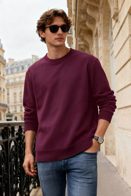 Bordo Regular/Normal Kesim Ici Polar/S?cak Tutan Sweatshirt TMNAW21SW1208