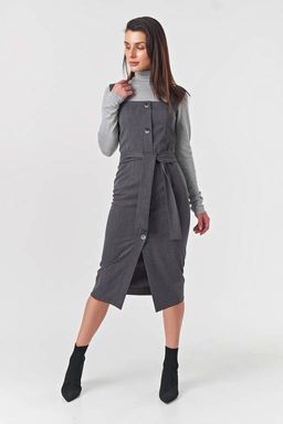 Сарафан офисный на пуговицах спереди темно-серый
