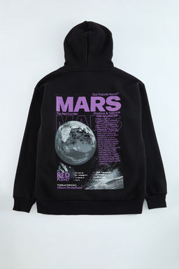TRENDYOL MAN Siyah Oversize/Genis Kesim S?rt Bask?l? Kapusonlu Sweatshirt TMNAW25SW00112 - Trendyolmilla фото 6