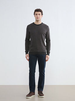 Bisiklet Yaka Desenli Erkek Triko Kazak