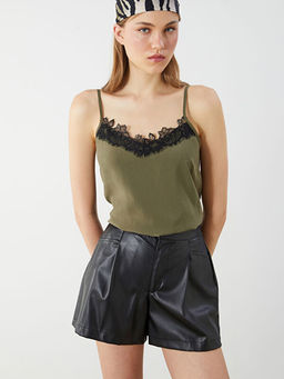 V Yaka Dantel Detayl? Ask?l? Modal Kar???ml? Bluz