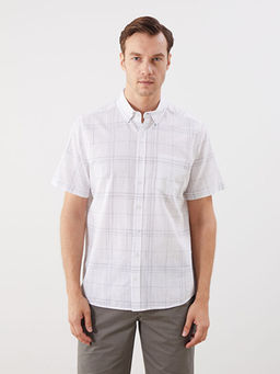 Regular Fit K?sa Kollu Ekose Poplin Erkek G?mlek