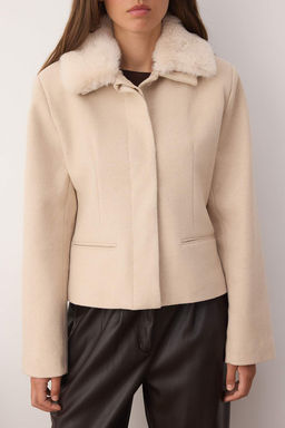 Ekru Regular Kal?p Yakas? Kurklu Kase Ceket Mont TWOAW26MO00131 - Trendyolmilla фото 4