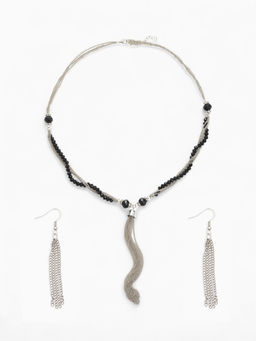 Набор 2 предмета: серьги, бусы Унисон накрученность, чёрный в серебре, 60 см