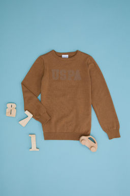 U. S. Polo Assn Светло-коричневый трикотажный свитер с круглым вырезом для мальчика