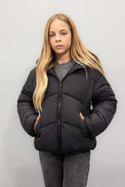 Водоотталкивающее пальто с капюшоном для девочек - Defacto фото 3